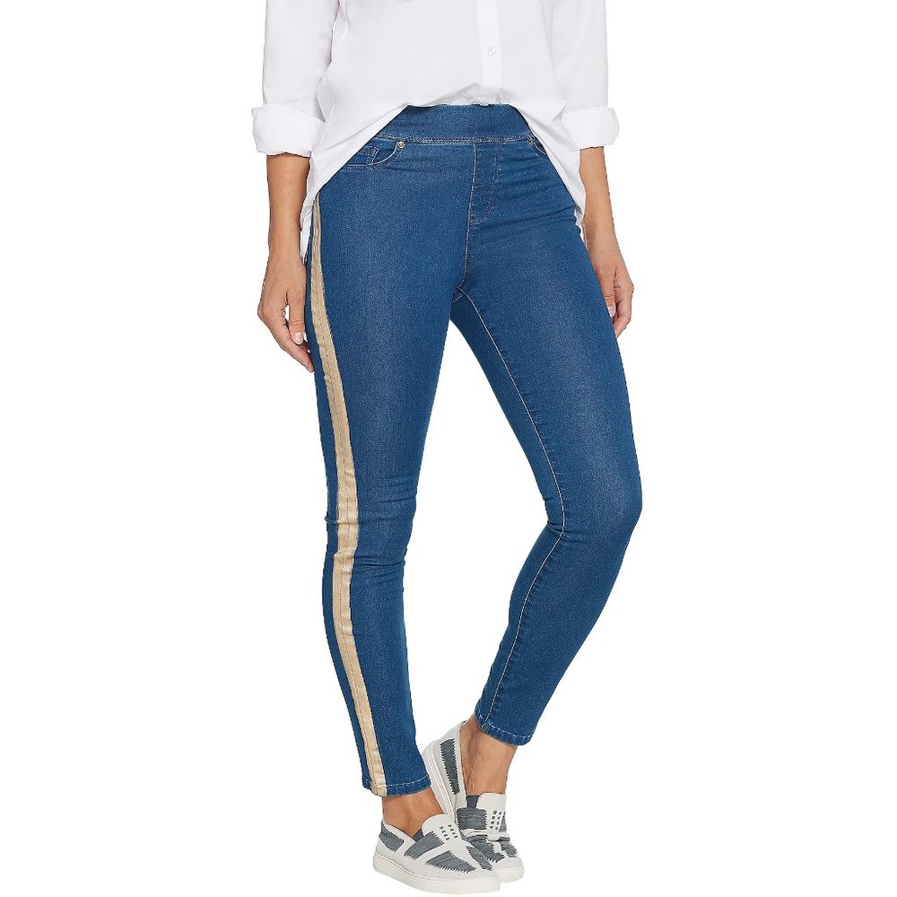 NWT MARTHA STEWART METALLIC TUXEDO ANKLE JEANS 2‎